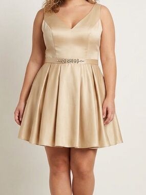 Vintage 90s May Queen Gold Satin Mini Gown 16